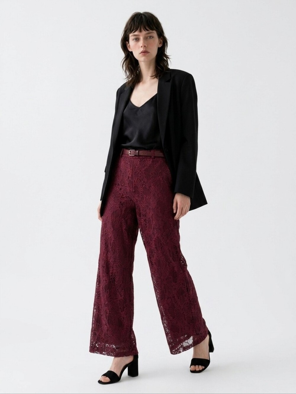 CATO Fashions Lace Overlay Palazzo Pant Medium